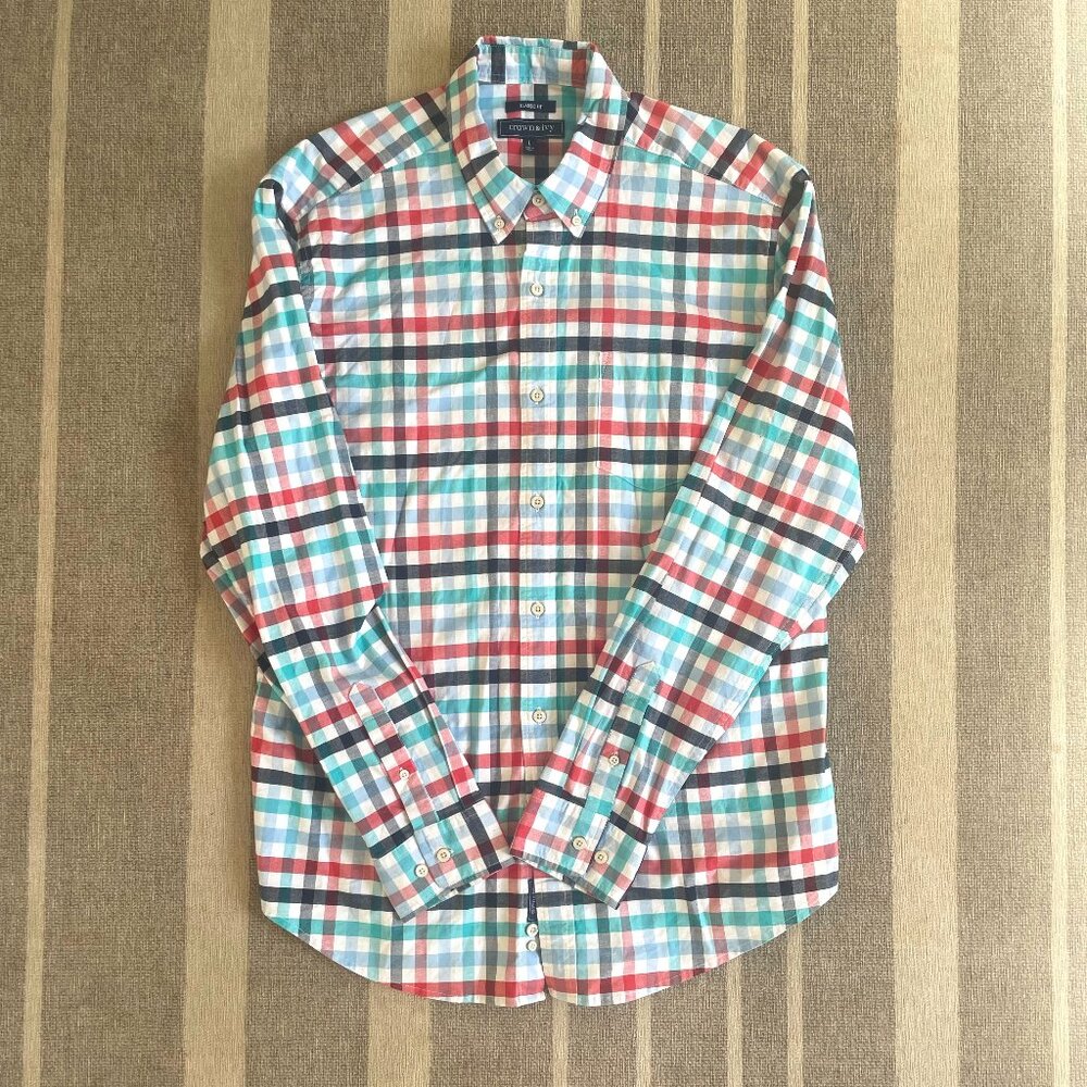 Crown & Ivy Classic Fit Long Sleeve Button Up Shirt - Plaid - Men's L